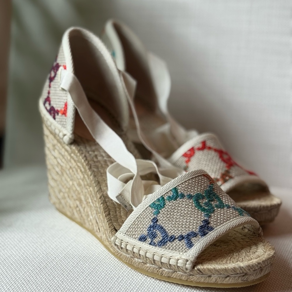 Gucci Monogram Multicolored Espadrilles Wedge 39